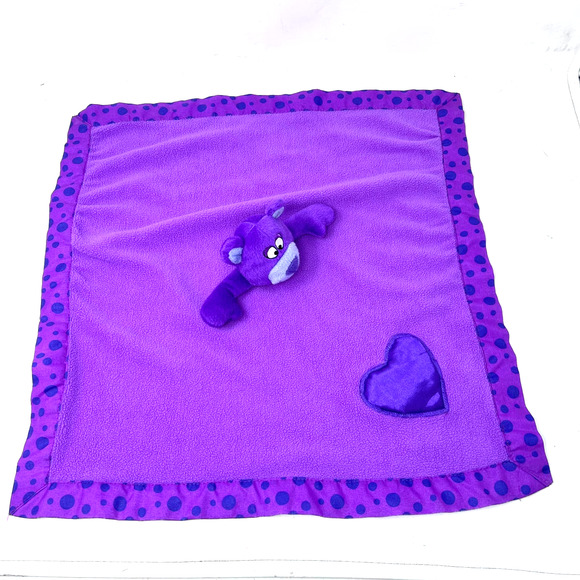 Baby Boom Purple Teddy Bear Plush Lovey Polka Dot Trim 18" Security Blanket - Picture 1 of 5